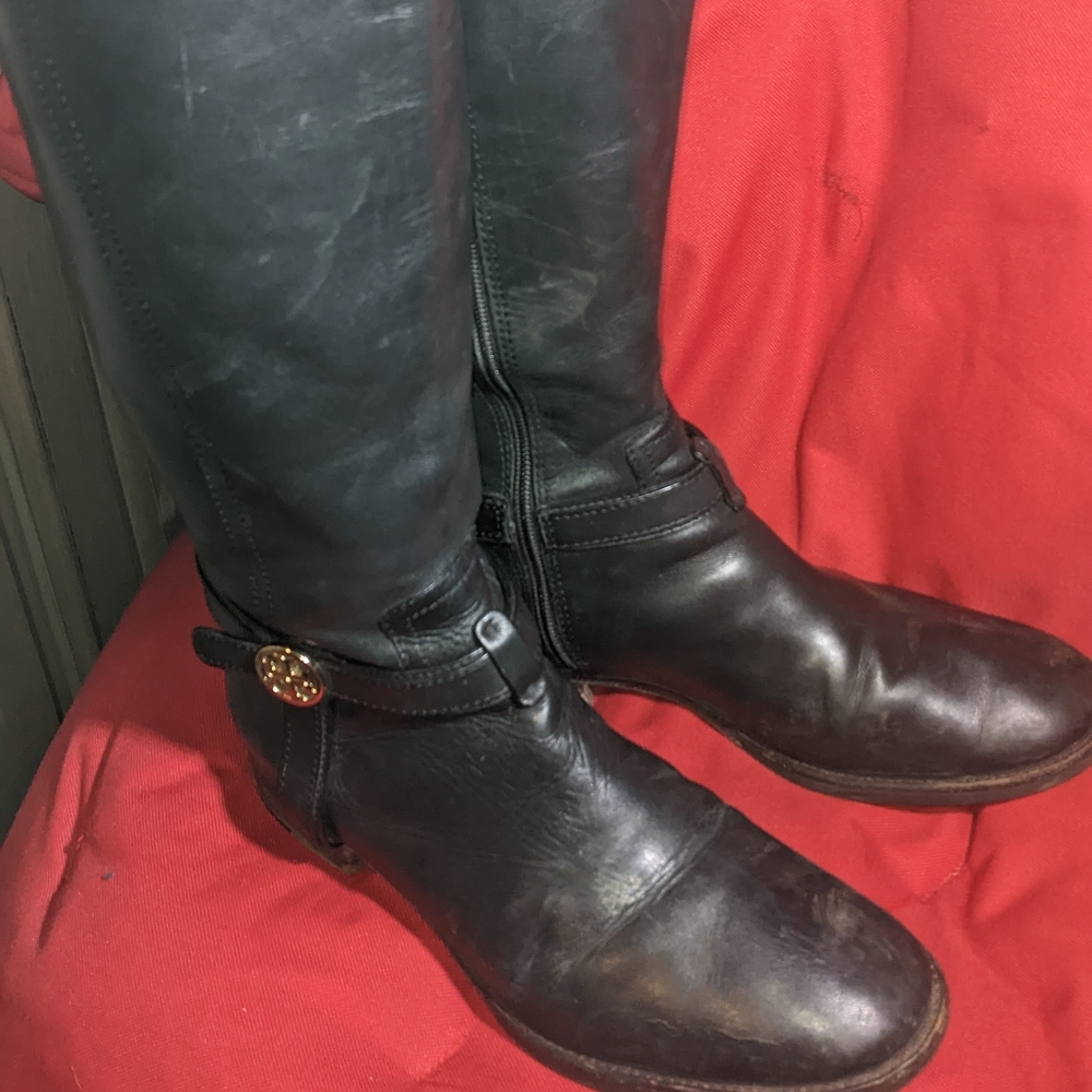 Tory Burch Bristol black leather riding boots women's size 9